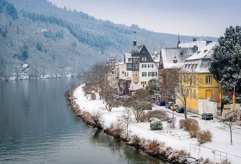 Schnee an der Mosel in Traben-Trarbach