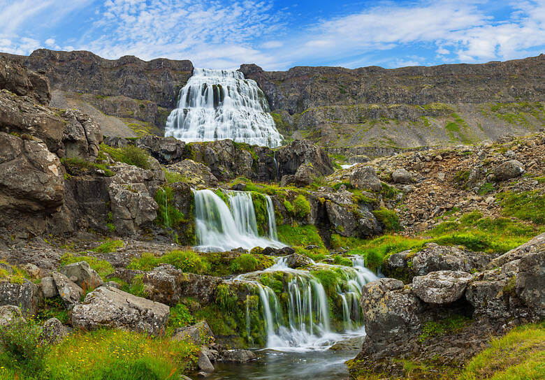 Dynjandi-Wasserfall in Island auf den Westfjorden